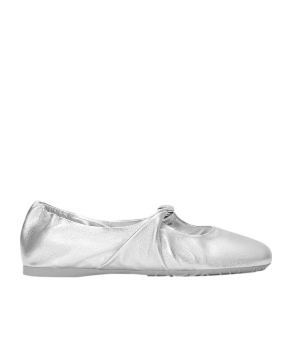 Loewe Pebble Soft Metallic Leather Ballet Flats In Silver