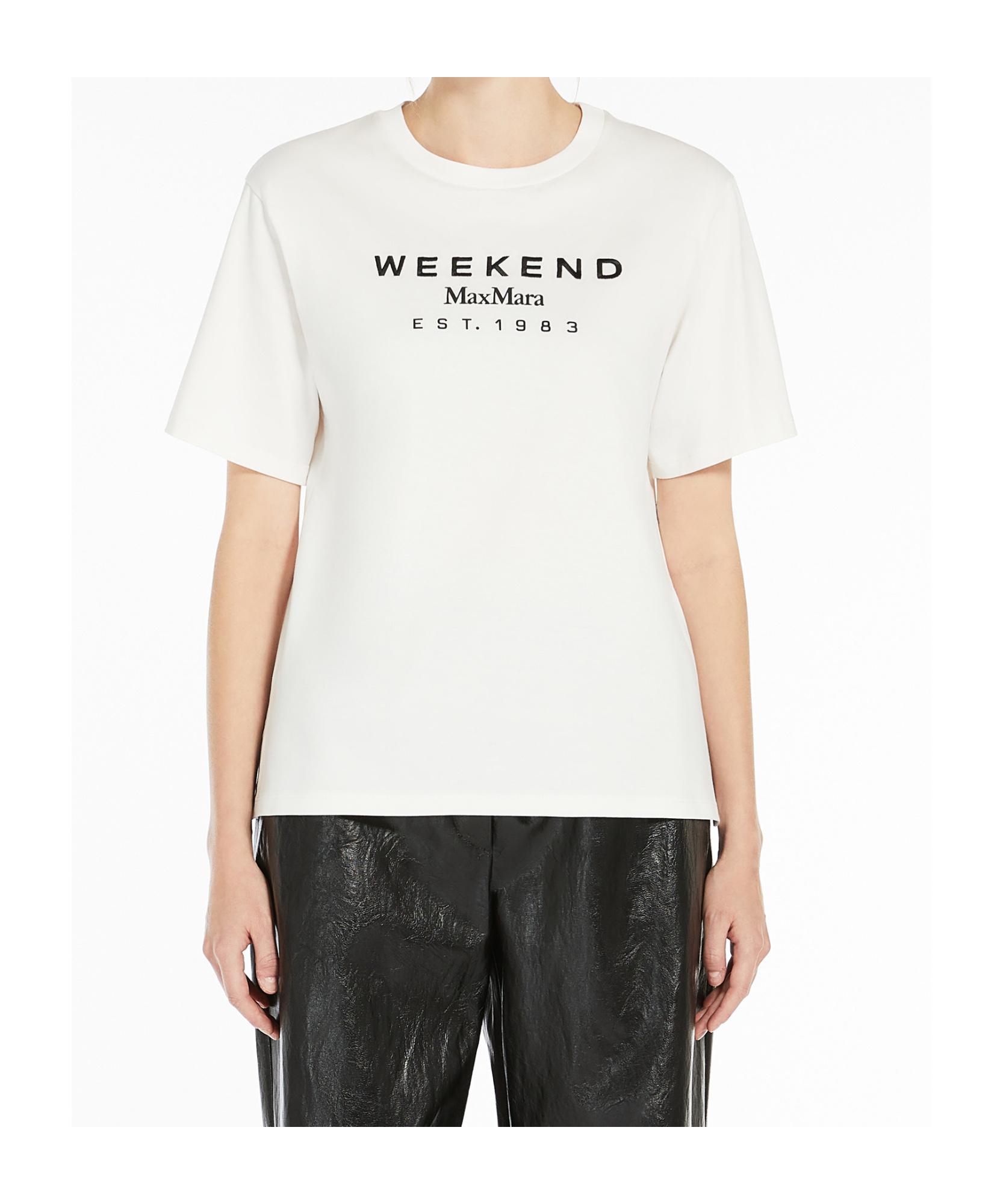 Weekend Max Mara White Jersey T-shirt With Logo Print In White