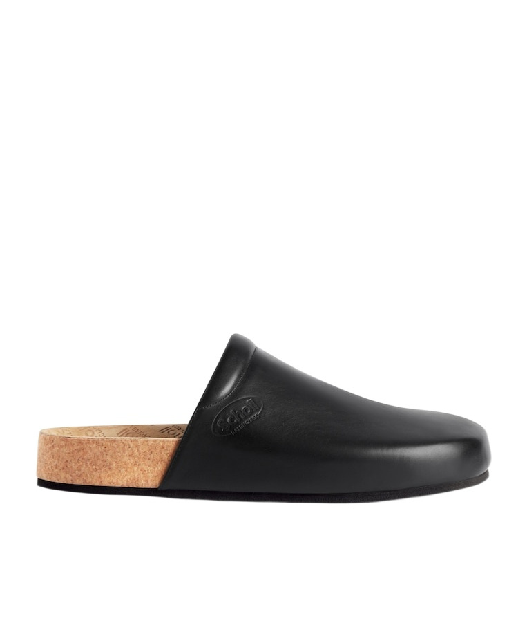 Balenciaga Men Leather Mules With Cork Insole In Black