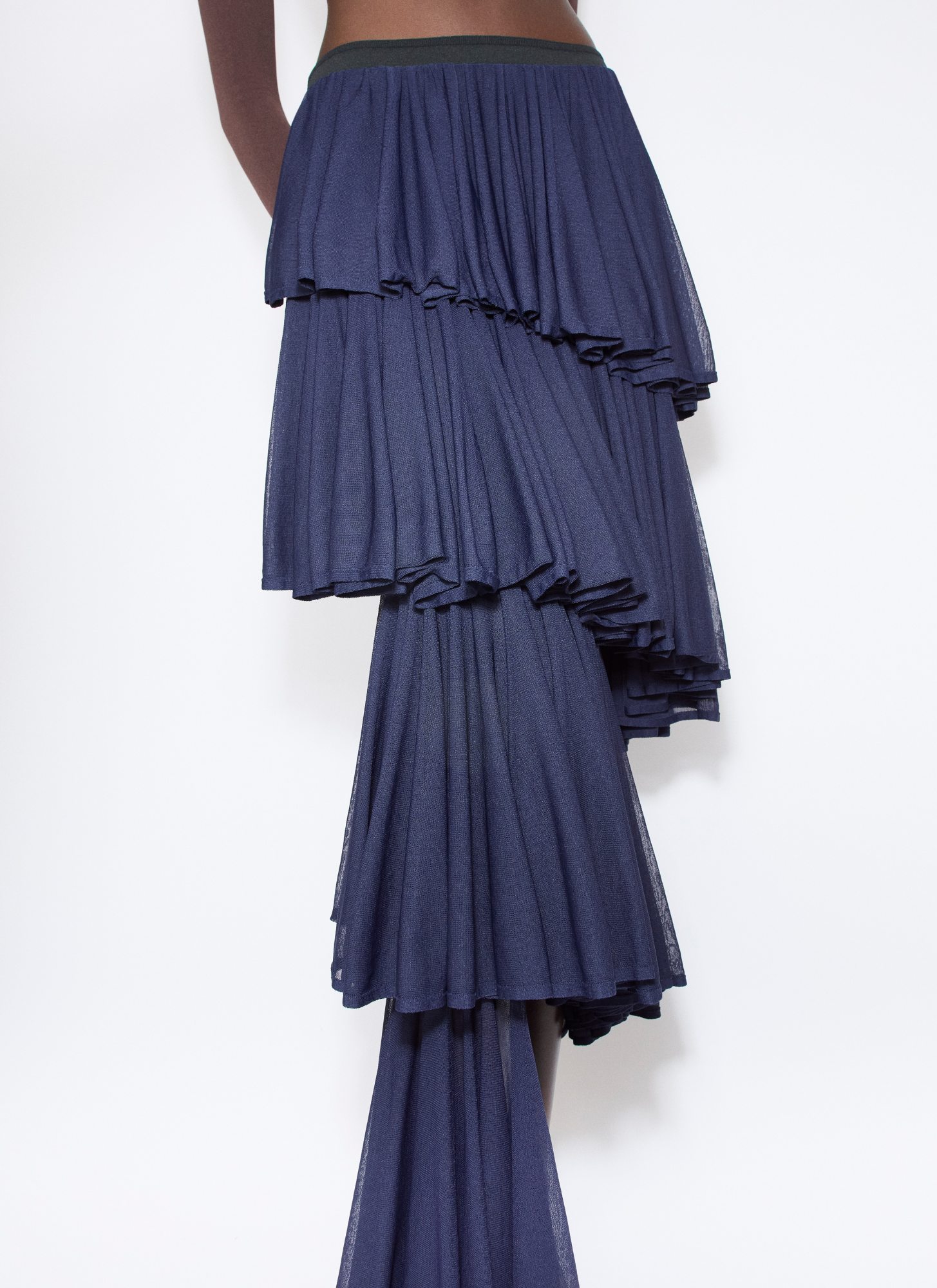 Alaïa Womens Ruffled High-waist Knitted Maxi Skirt Minuit In Blue