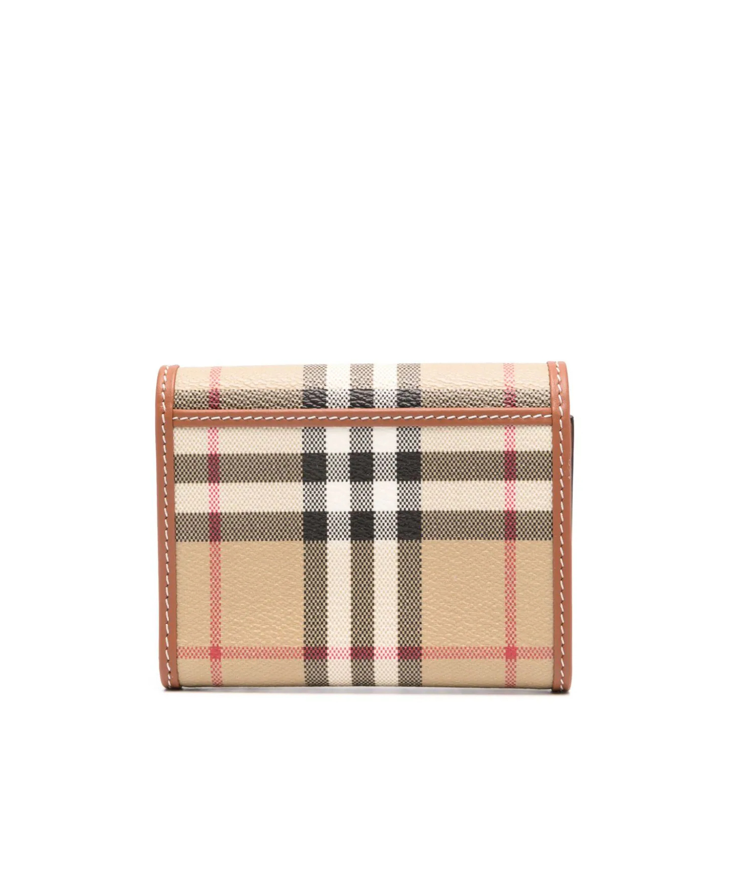 Burberry Check Tri-fold Wallet Vintage Pattern Stitching Trim In Nude
