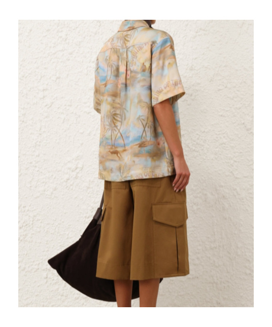 Zimmermann Beige And Light Blue Pattern Shirt In Nude