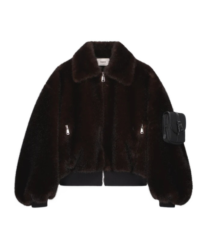 Coperni High-collar Brown Synthetic Fur Bomber Jacket In Brown