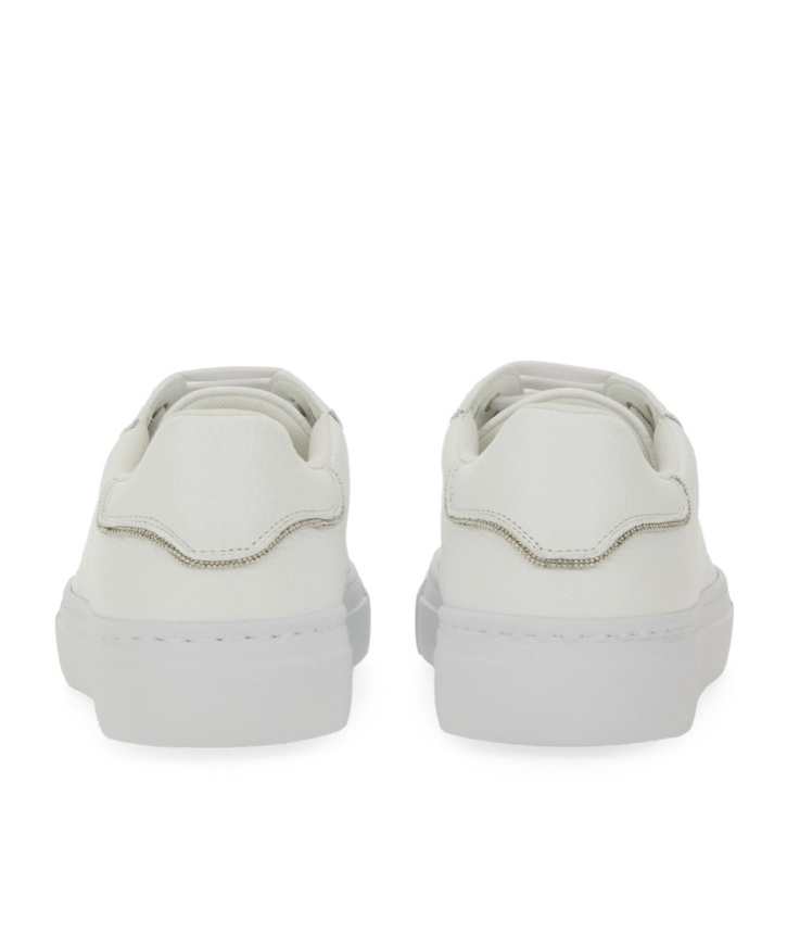 Fabiana Filippi White Leather Sneakers With Classic Lace-up Design In White