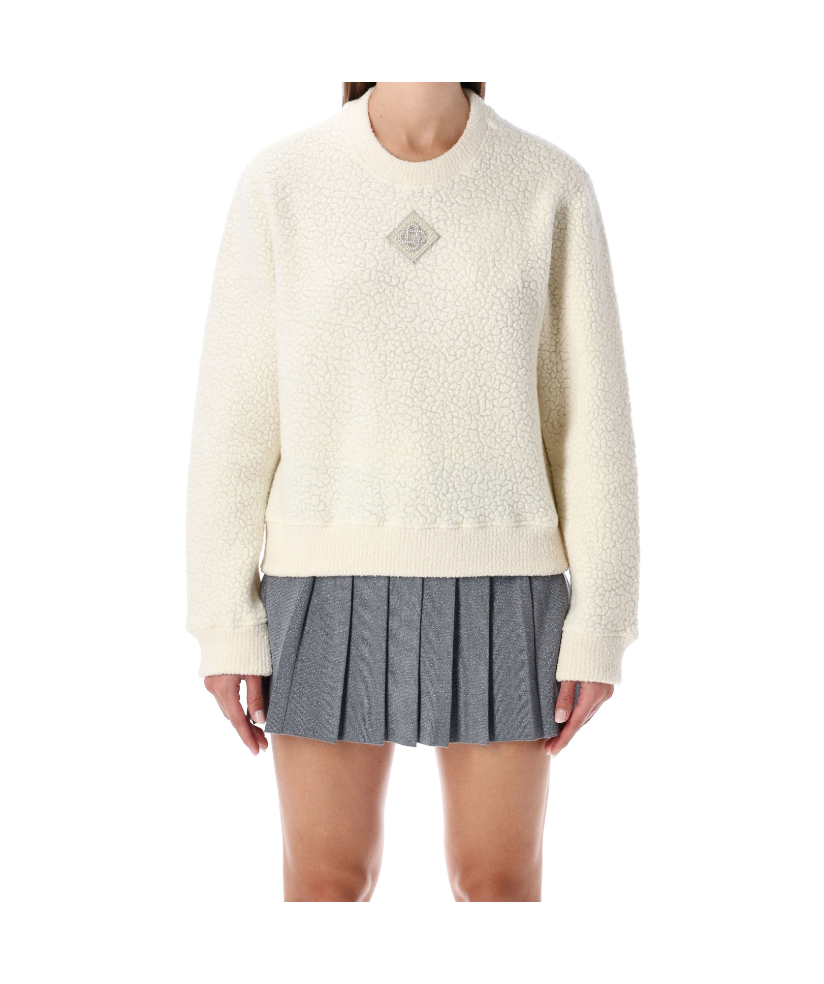 Casablanca Cashmere Blend Fleece Crewneck Top In Neutral