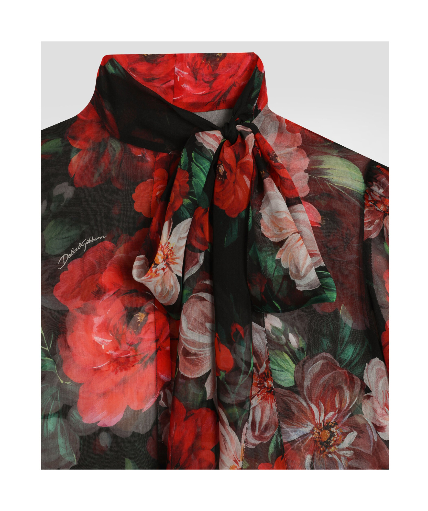 Dolce & Gabbana Shirt With Bow In Chiffon With Floral Print In Multicolor