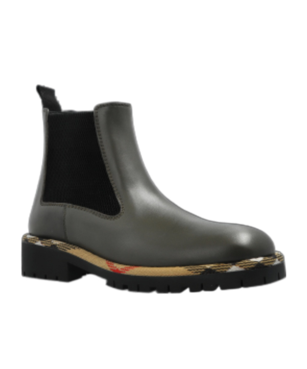 Burberry Checked-trim Ankle Boots In Black