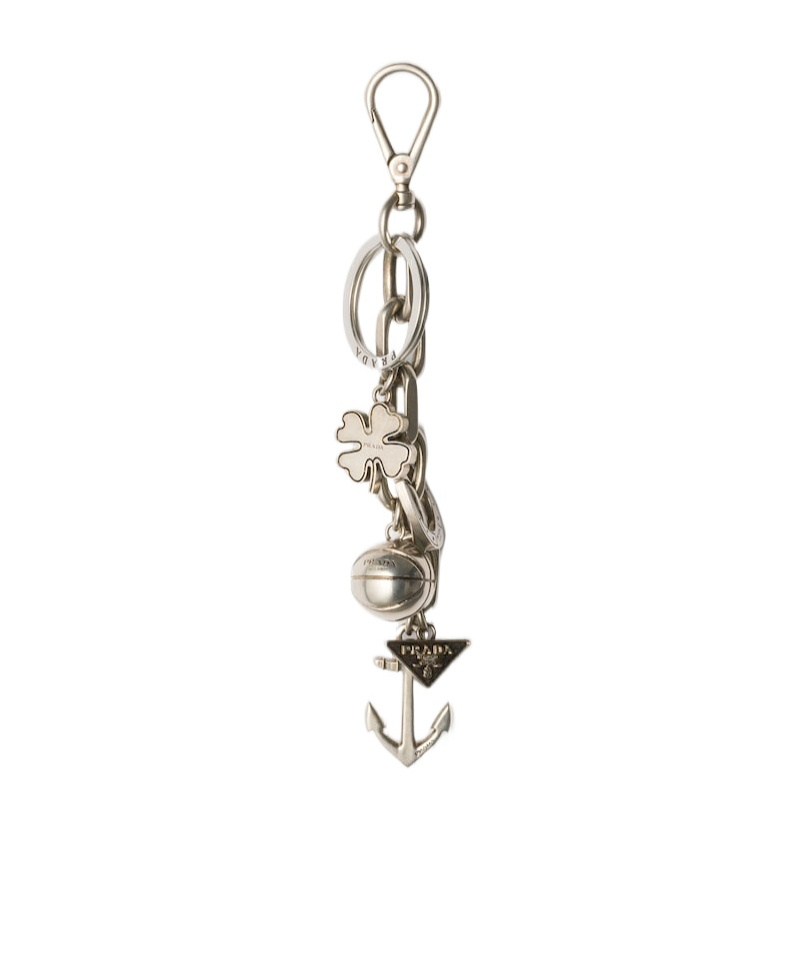 Prada Charms Keyring In Gray