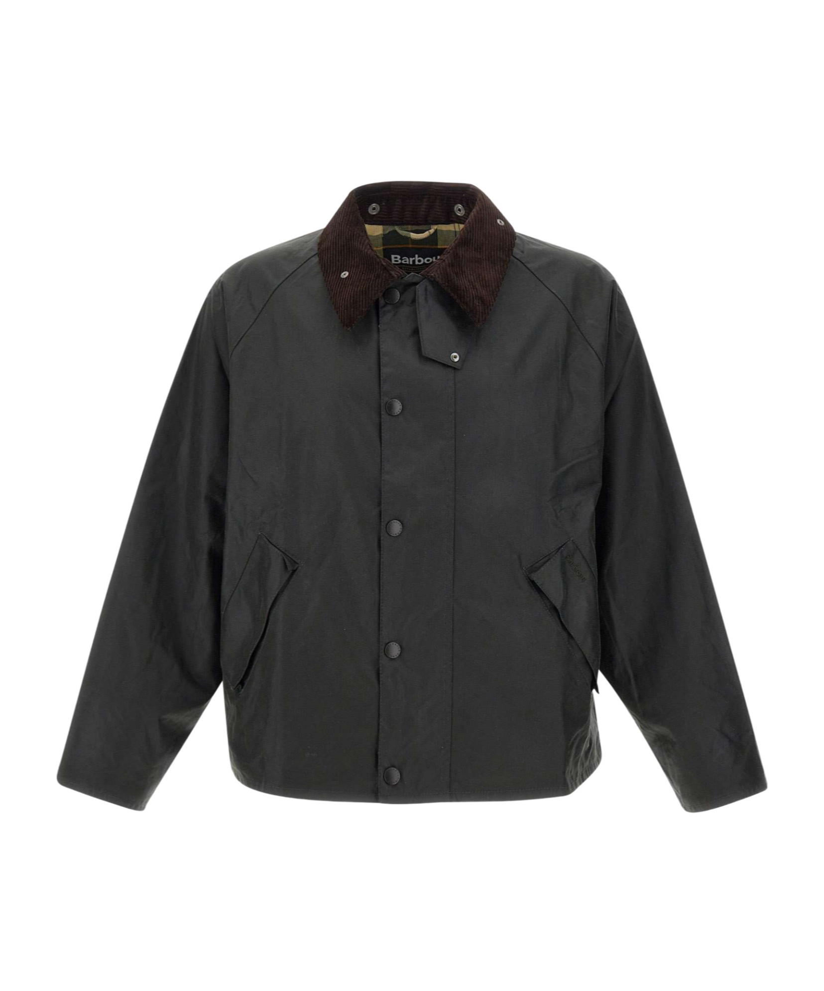 Barbour Transport Waxed Corduroy-collar Jacket In Black