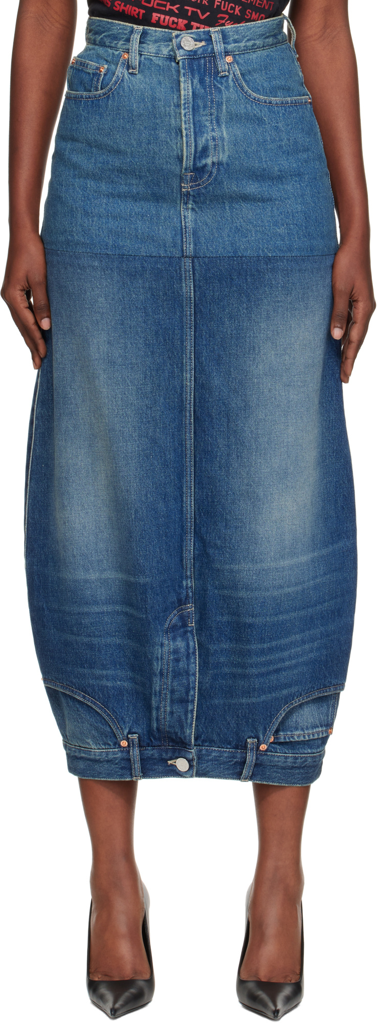 Vetements Upside-down Denim Midi Skirt In Blue