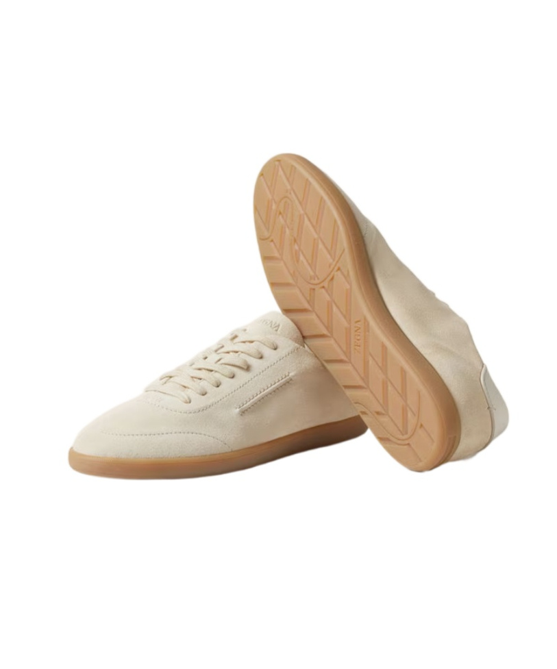 Zegna 232 Low Top Suede Sneakers Rubber Sole In Neutral