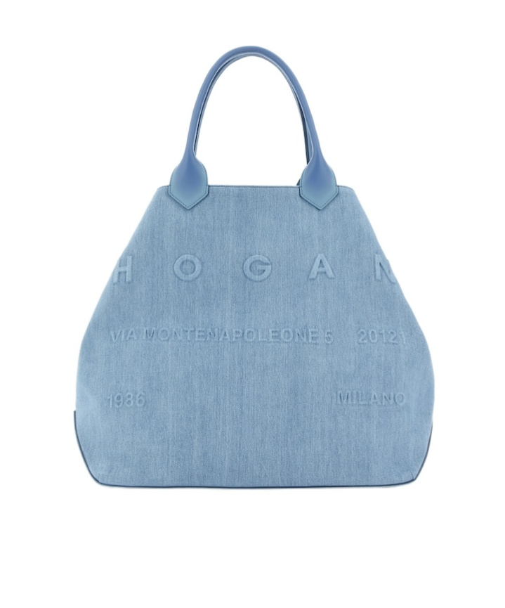 Hogan Large Script Tote Bag In Blue