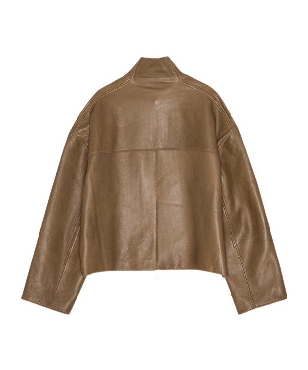 Remain Birger Christensen Stand Collar Zipper Leather Jacket In Brown