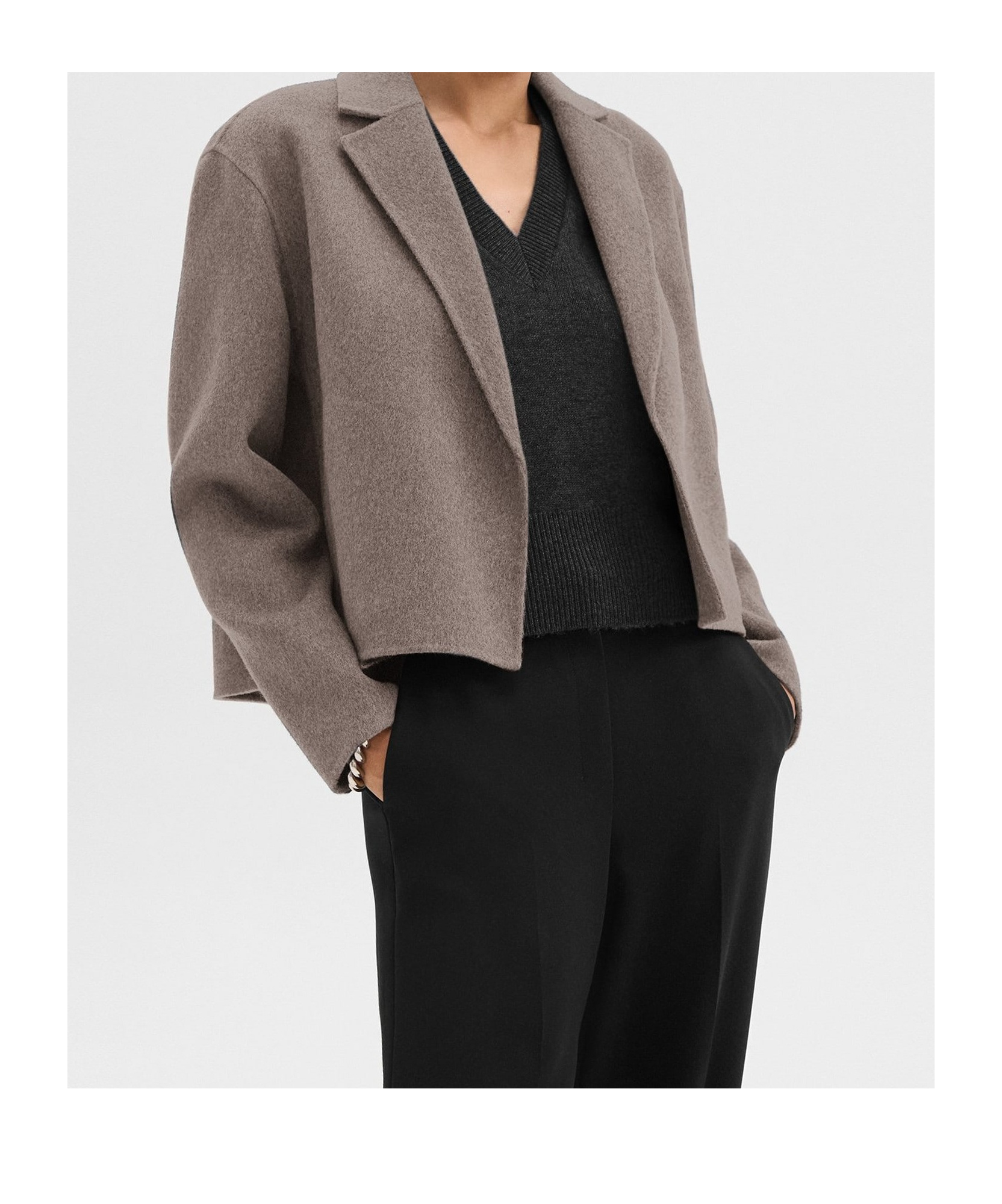 Theory Double-sided Wool Cashmere Casual Cardigan Jacket In Brown