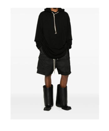 Rick Owens Drkshdw Tommy Layered Drawstring Hoodie In Black