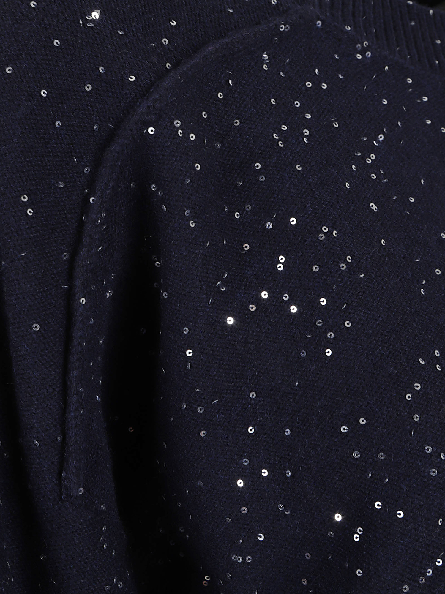 Antonelli Navy Blue Wool Blend Top With Scattered Sequins In Black