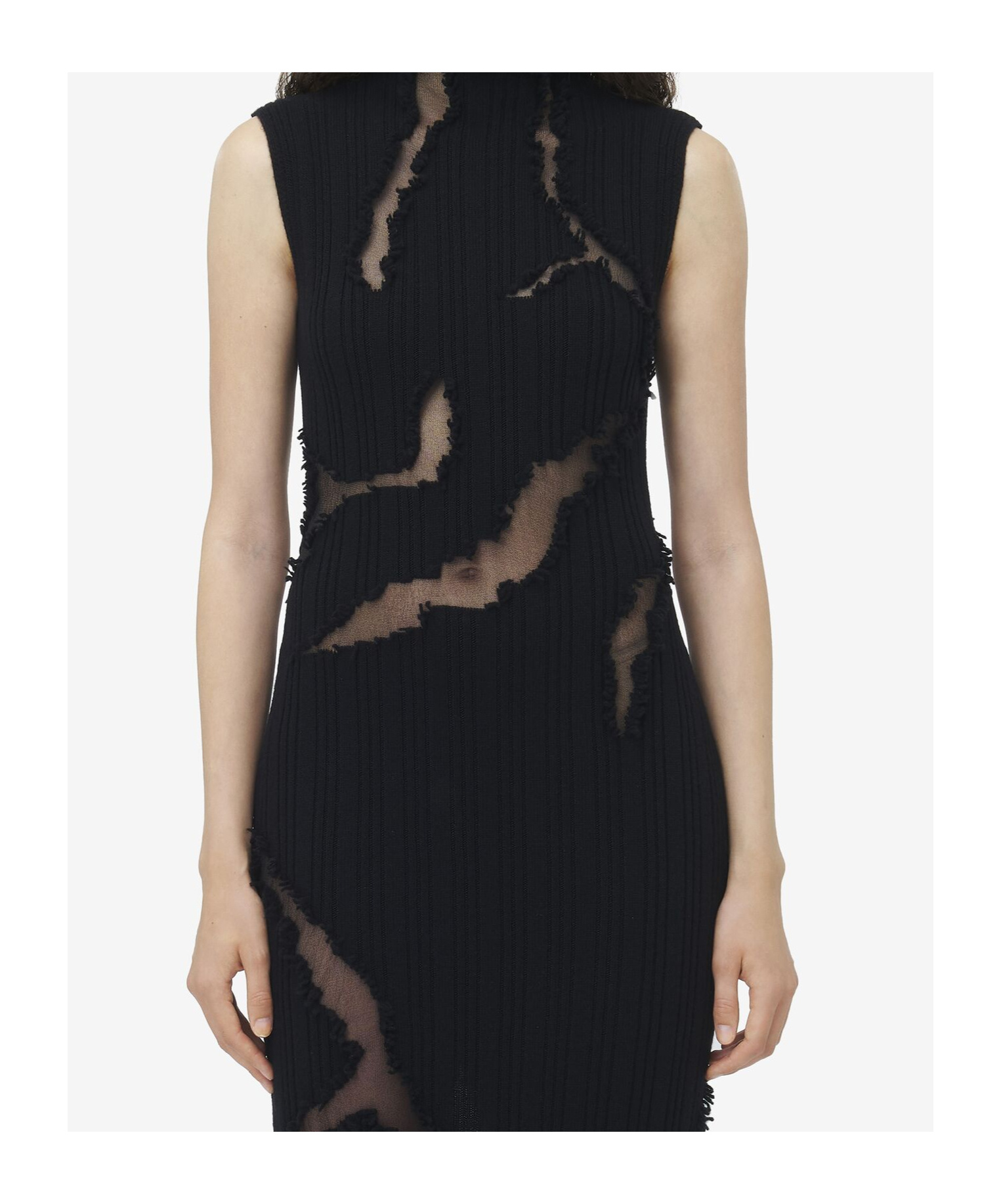 Alexander Mcqueen Distressed Effect Knitted Midi Dress In Black