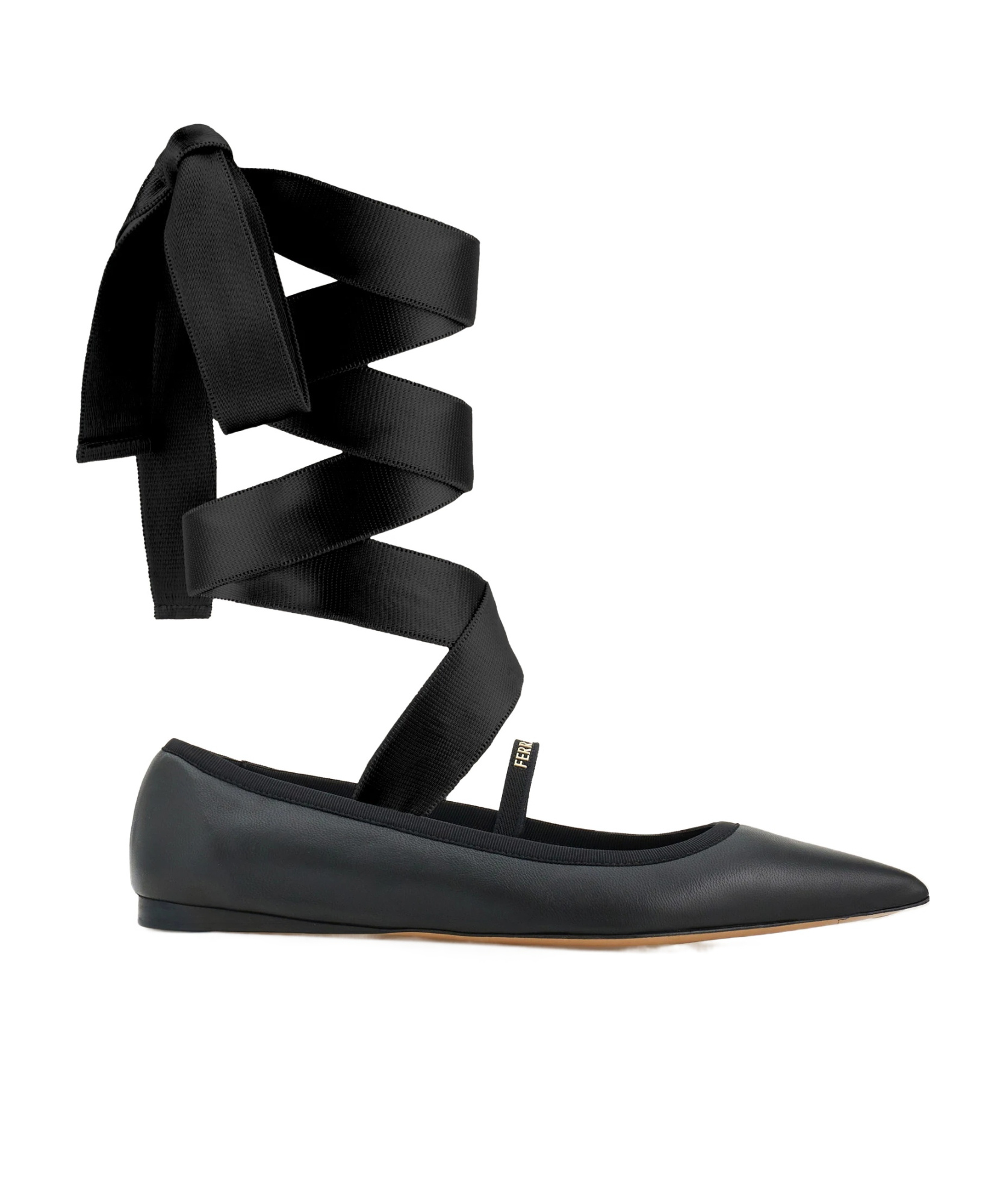 Ferragamo Carice Satin Ribbon Tapered Ballerinas In Black In Black