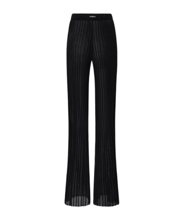 Pinko Lightweight Semi-transparent Ribbed Trousers In Black