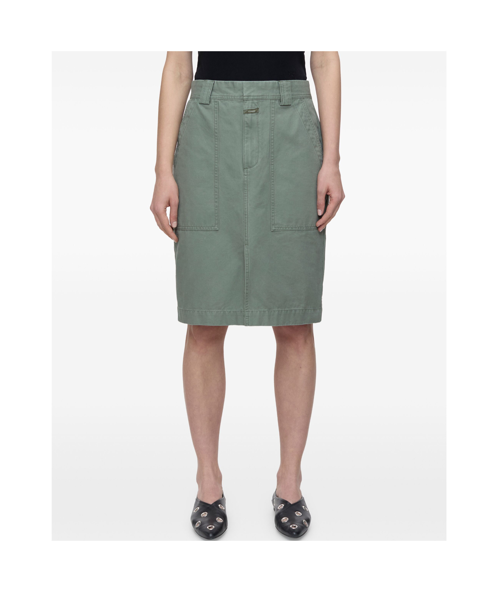 Shop Closed Cotton Midi Skirt In Gray