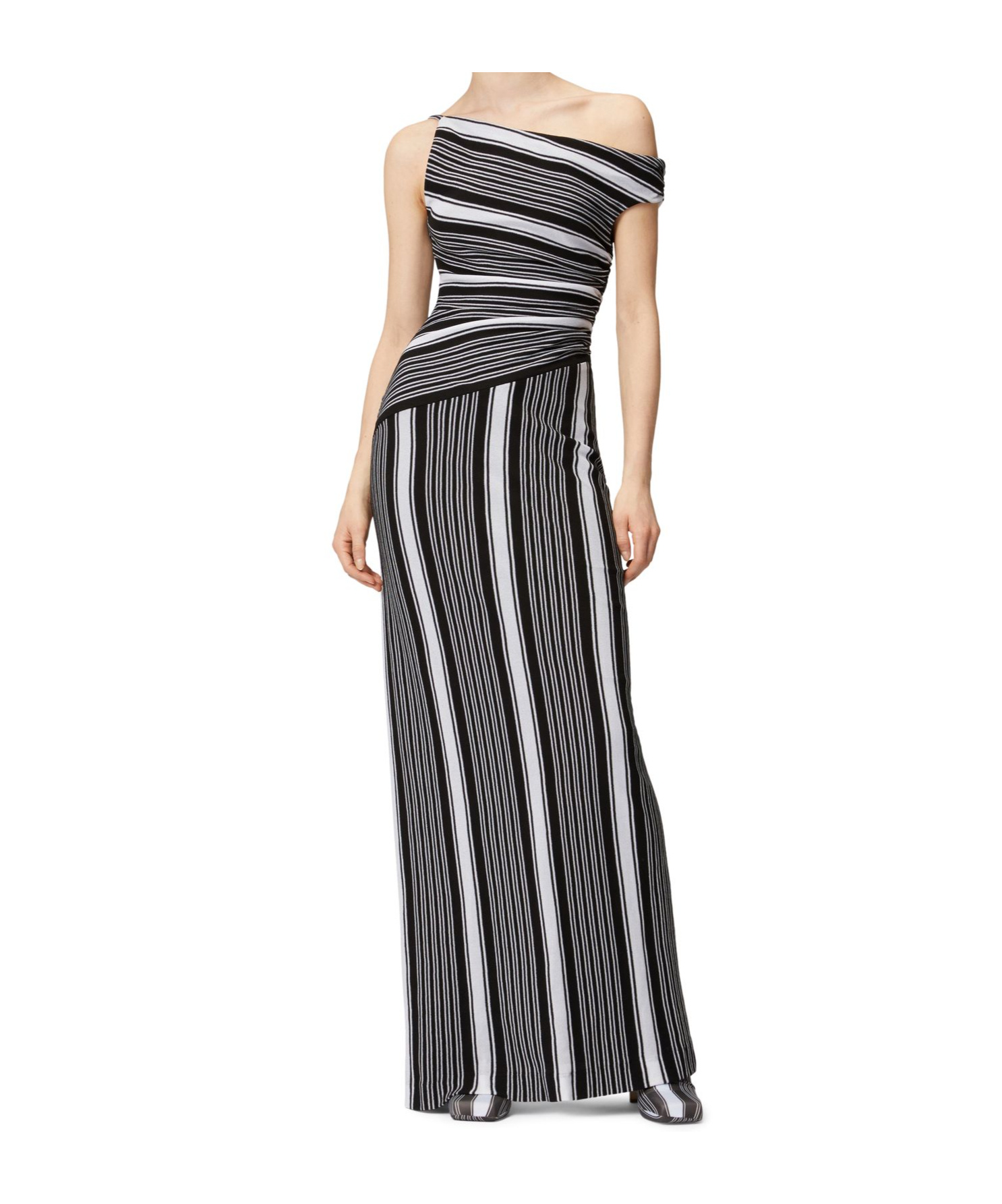 Missoni One-shoulder Striped Crochet-knit Cotton-blend Maxi Dress In Black