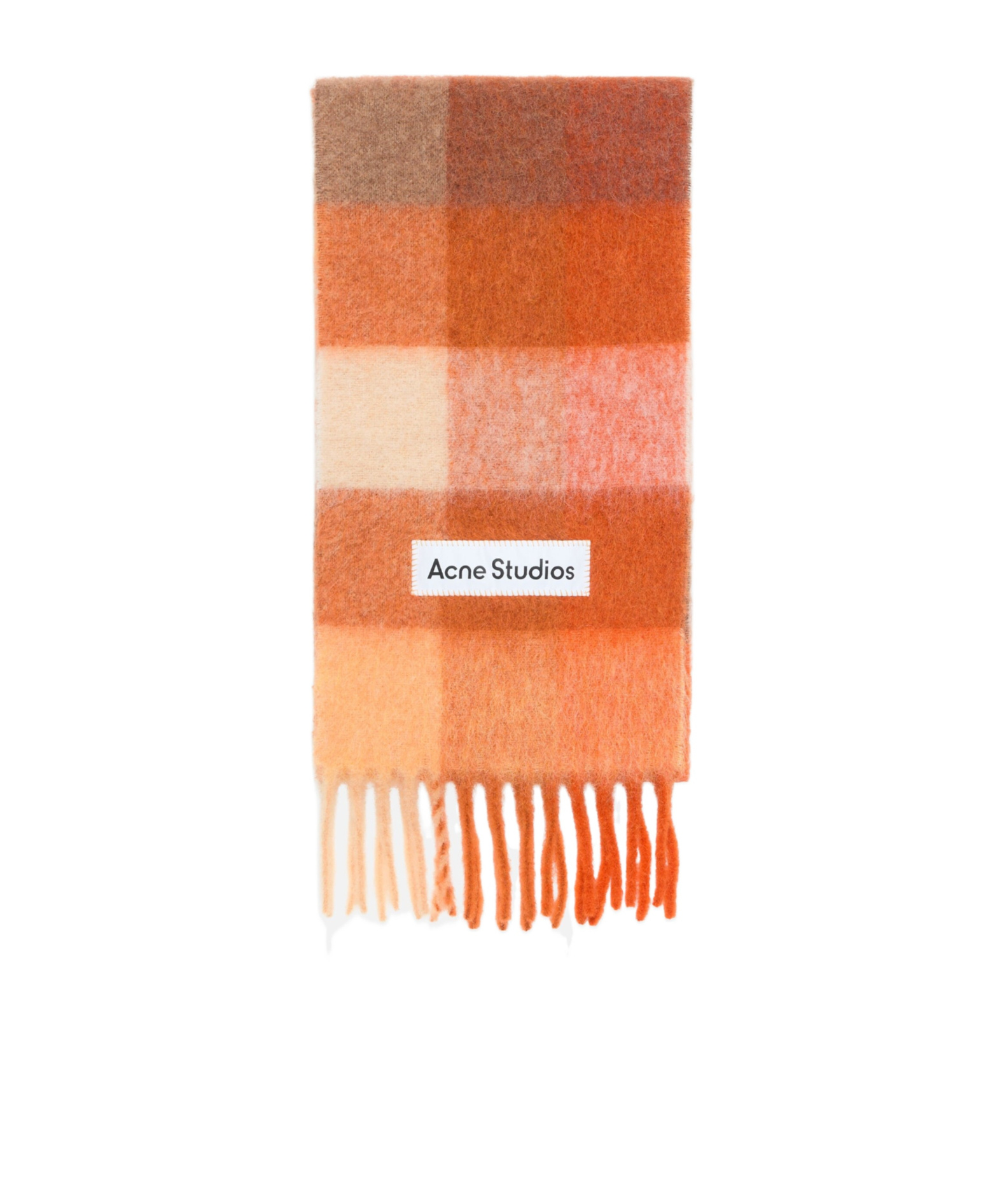 Acne Studios Checked Fringed Scarf In Brown