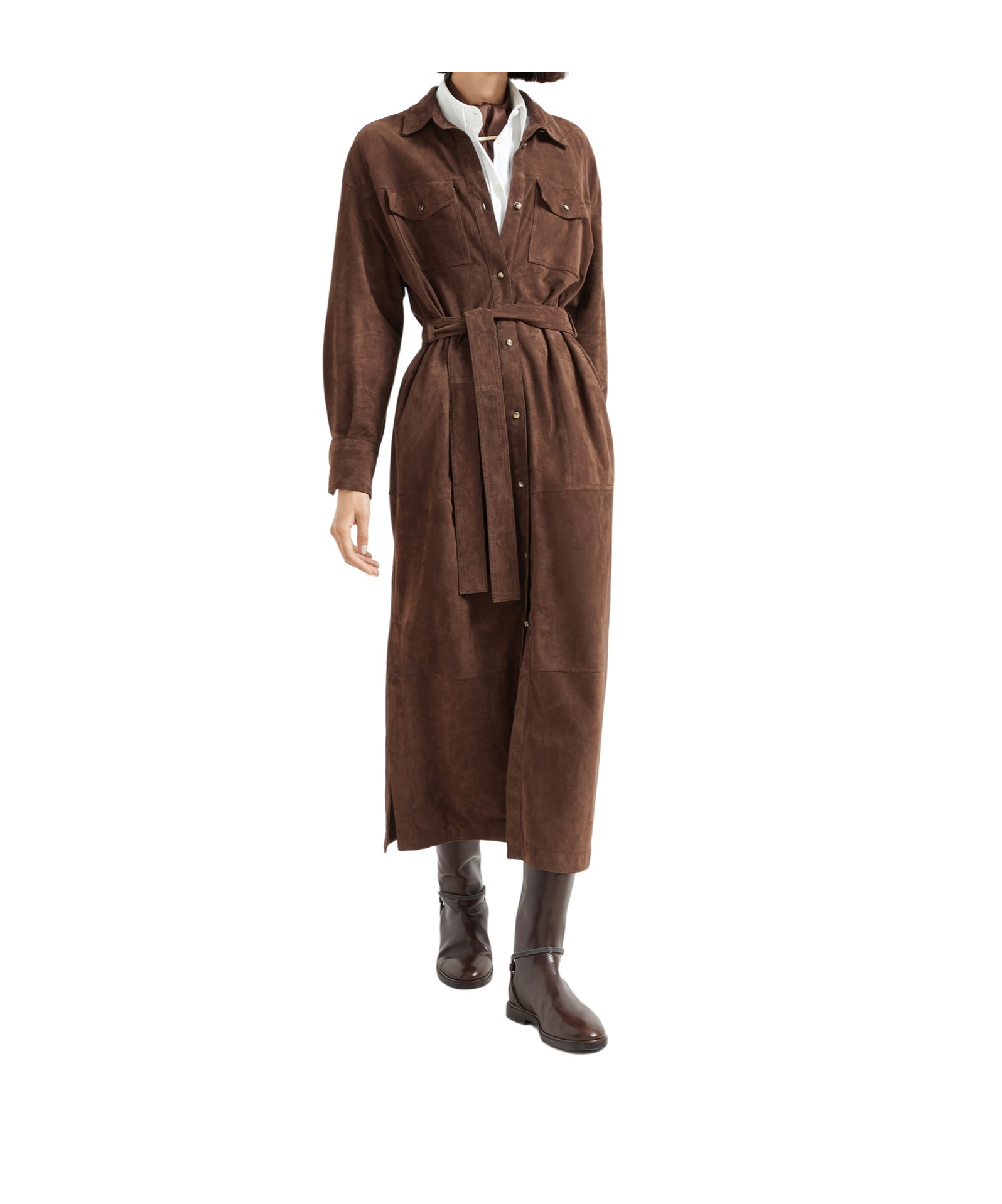 Brunello Cucinelli Women Suede Shirt Dress With Necklace In Multi
