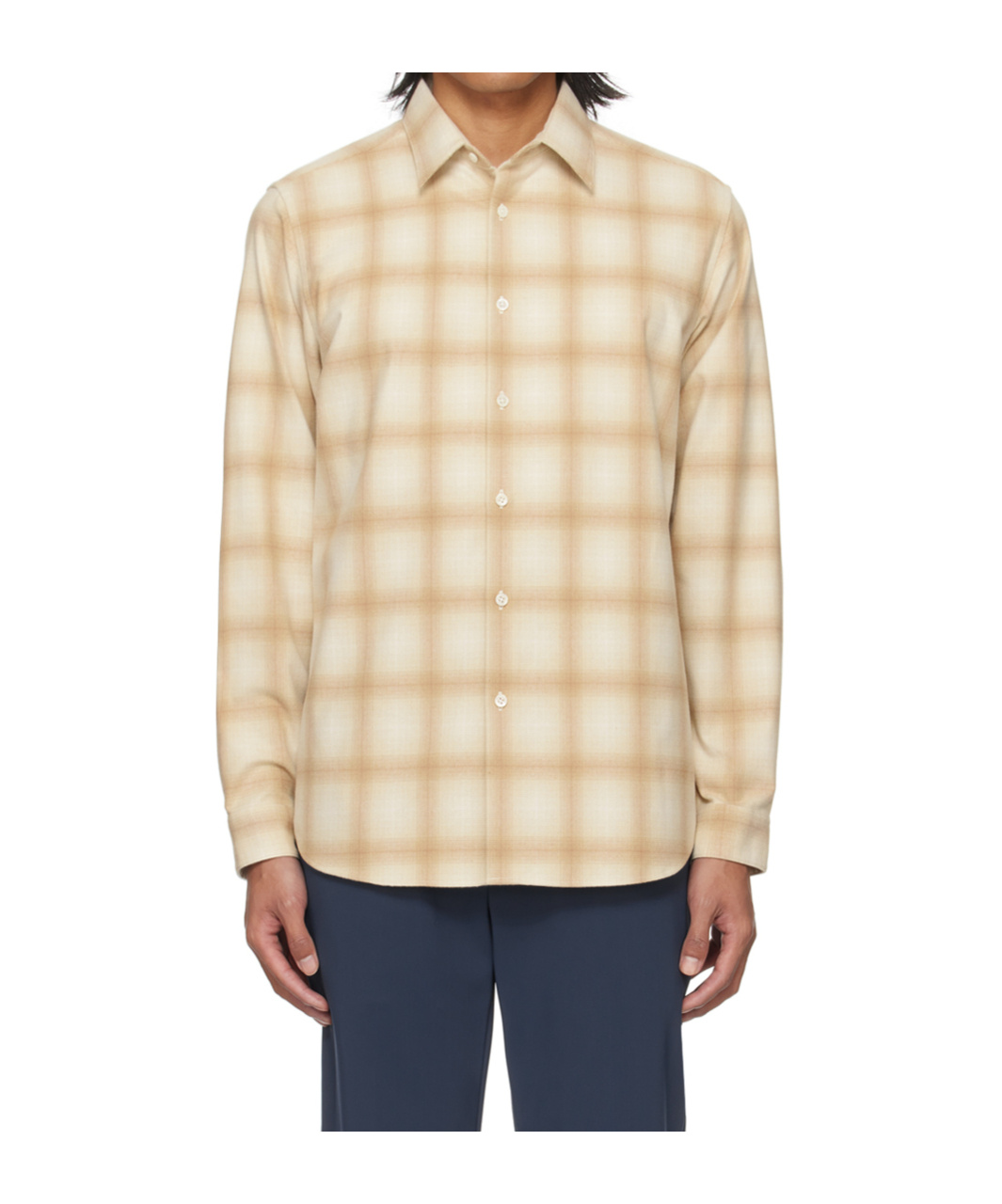 Theory Irving Fade Flannel Long Sleeve Shirt In Nude