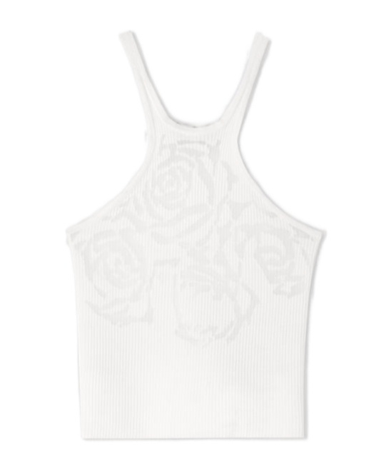 Ermanno Scervino Cotton Blend Knit Top With Devorè Rose In White