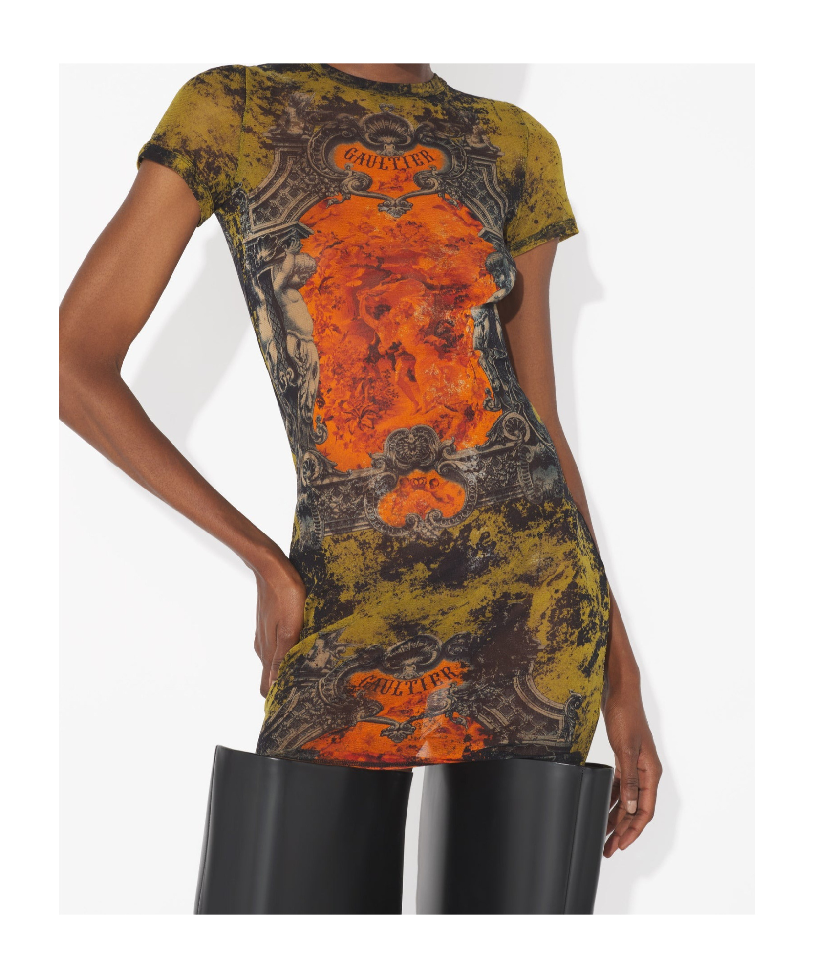 Jean Paul Gaultier Medallion Mesh Mini Dress In Multi