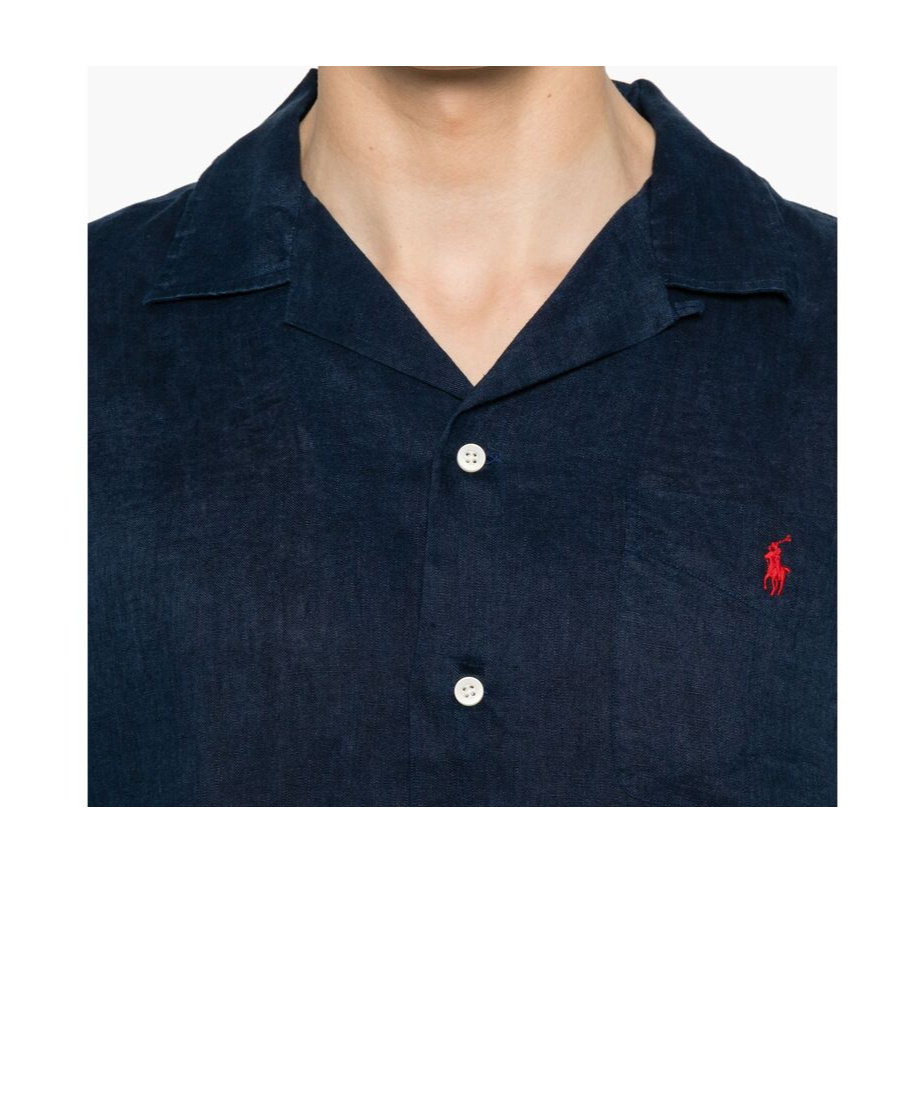 Polo Ralph Lauren Icon Logo Short Sleeve Revere Collar Linen Shirt Classic Oversized Fit In Black