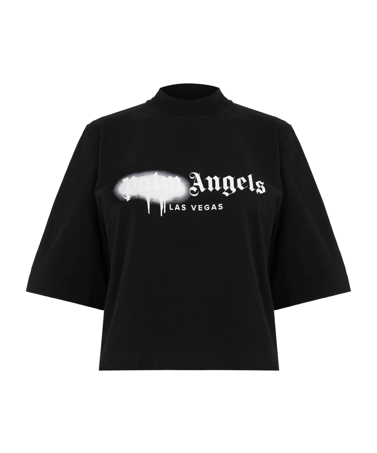 Palm Angels Mockneck Cropped Tee In Black