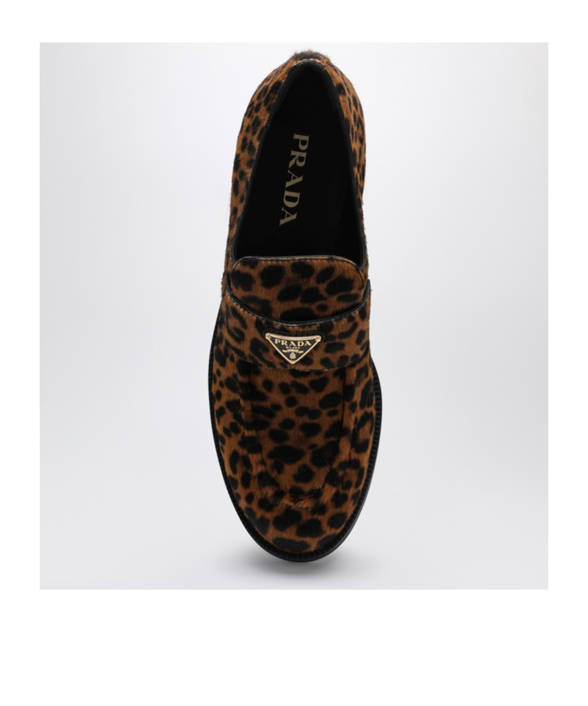 Prada Pony-effect Leather Leopard Moccasin In Black
