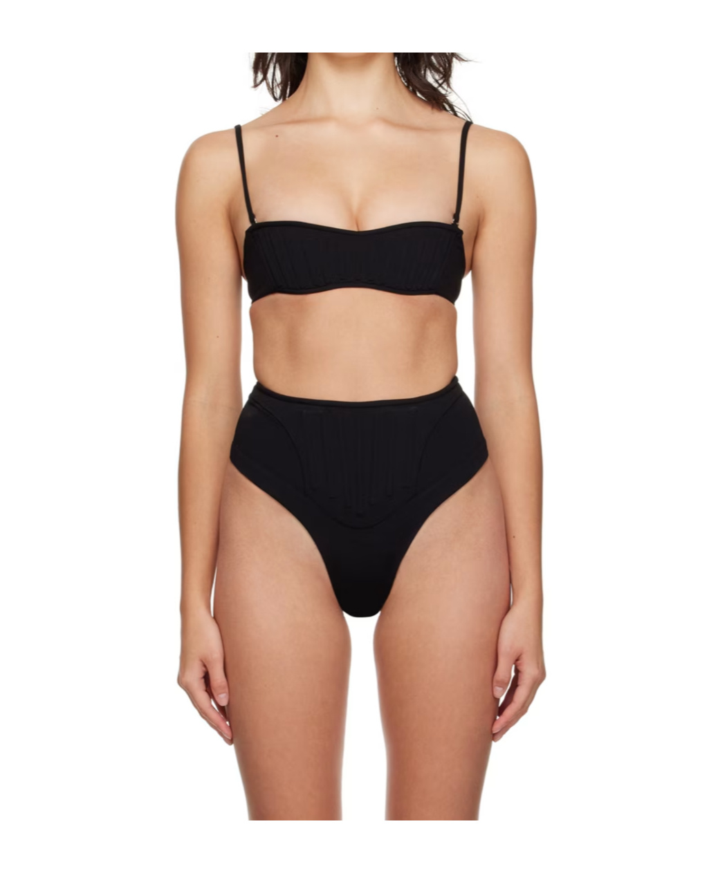 Mugler Decorative-stitching Bikini Top In Black