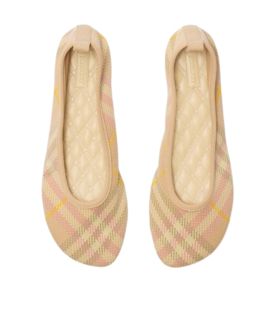 Shop Burberry Checked Ballerina Shoes In Nude