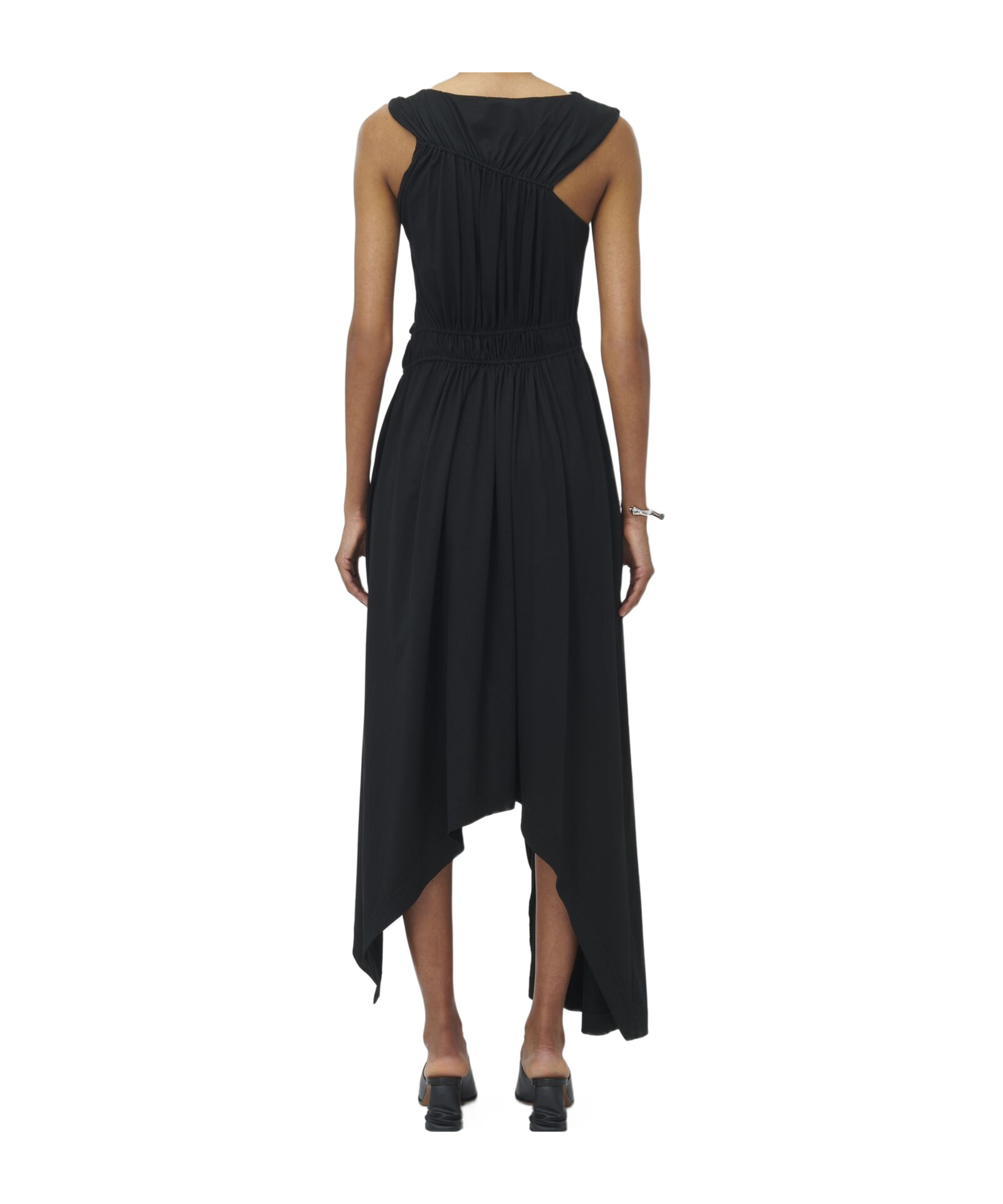 Alexander Mcqueen Gathered Asymmetric Cotton Jersey Midi Dress In Black