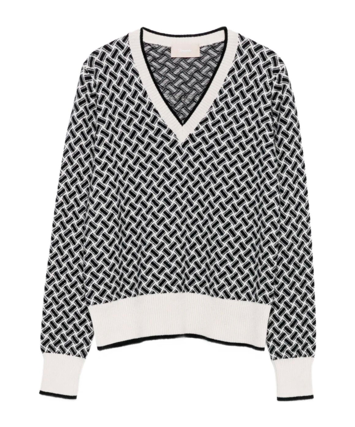 Drumohr Geometric-pattern V-neck Cashmere Sweater In Black