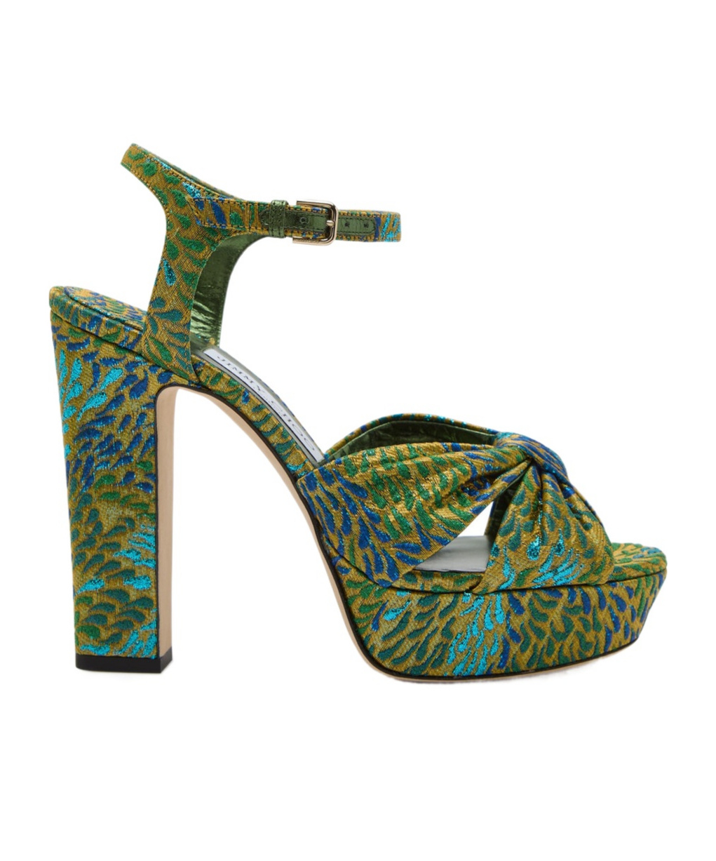 Jimmy Choo Heloise 120 Brocade Platform Sandals In Green