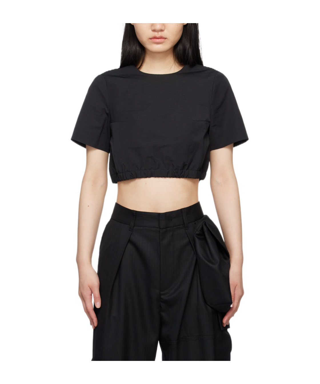 Ader Error Round Collar Short T-shirt In Black