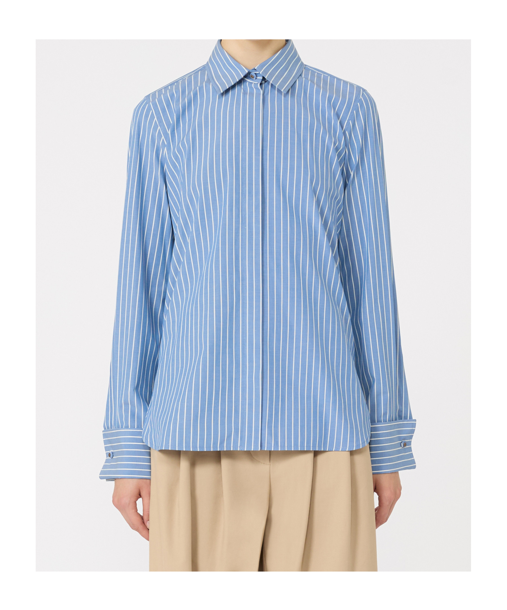 Max Mara Striped Cotton-blend Poplin Shirt In Blue