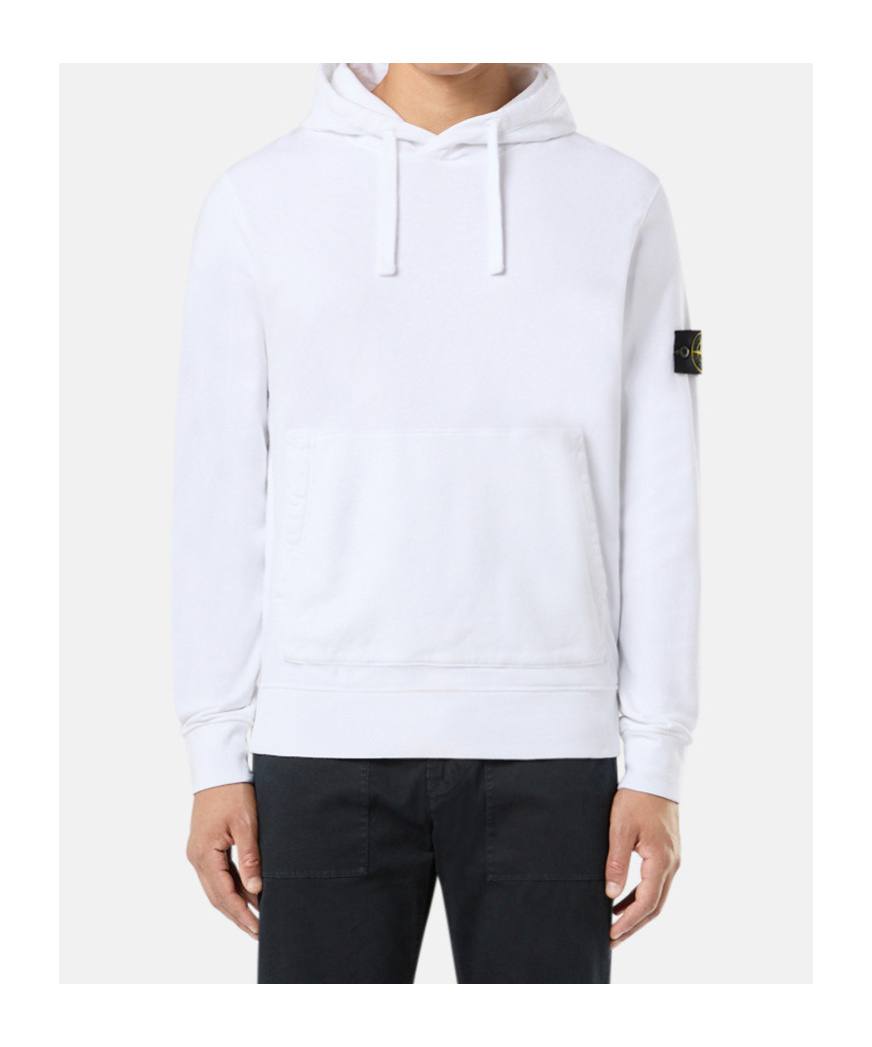 Stone Island Regular-fit Hooded Sweatshirt With Pouch Pocket In White