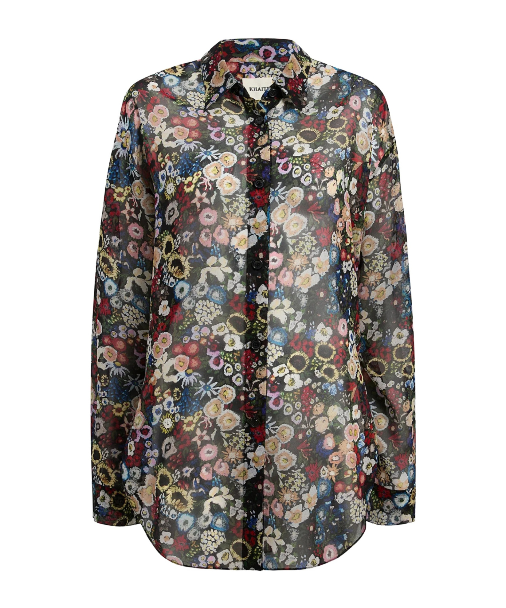Khaite Goya Floral Silk Chiffon Button-down Top In Multi