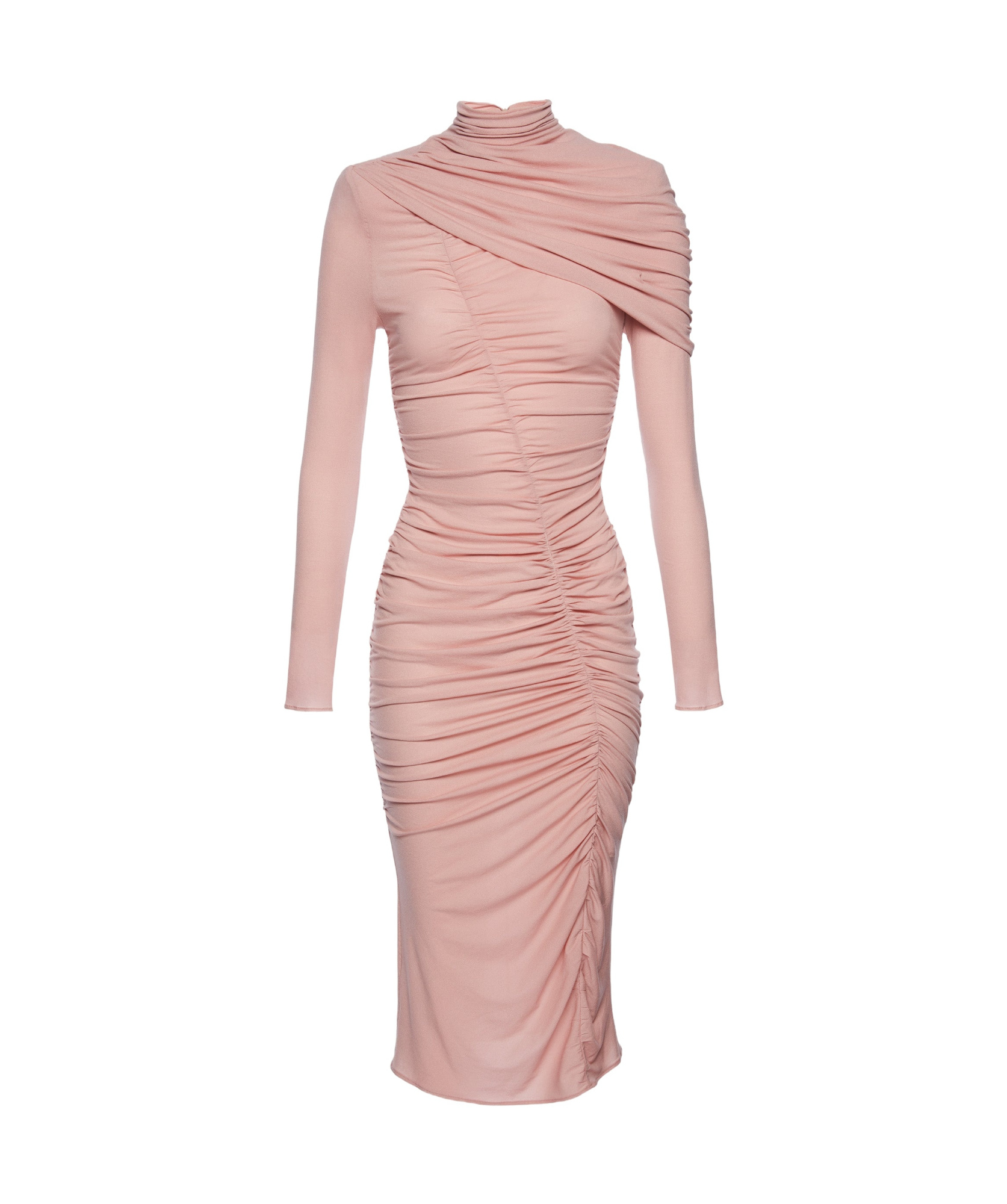 Magda Butrym Abito Midi A Collo Alto Arricciato In Pink