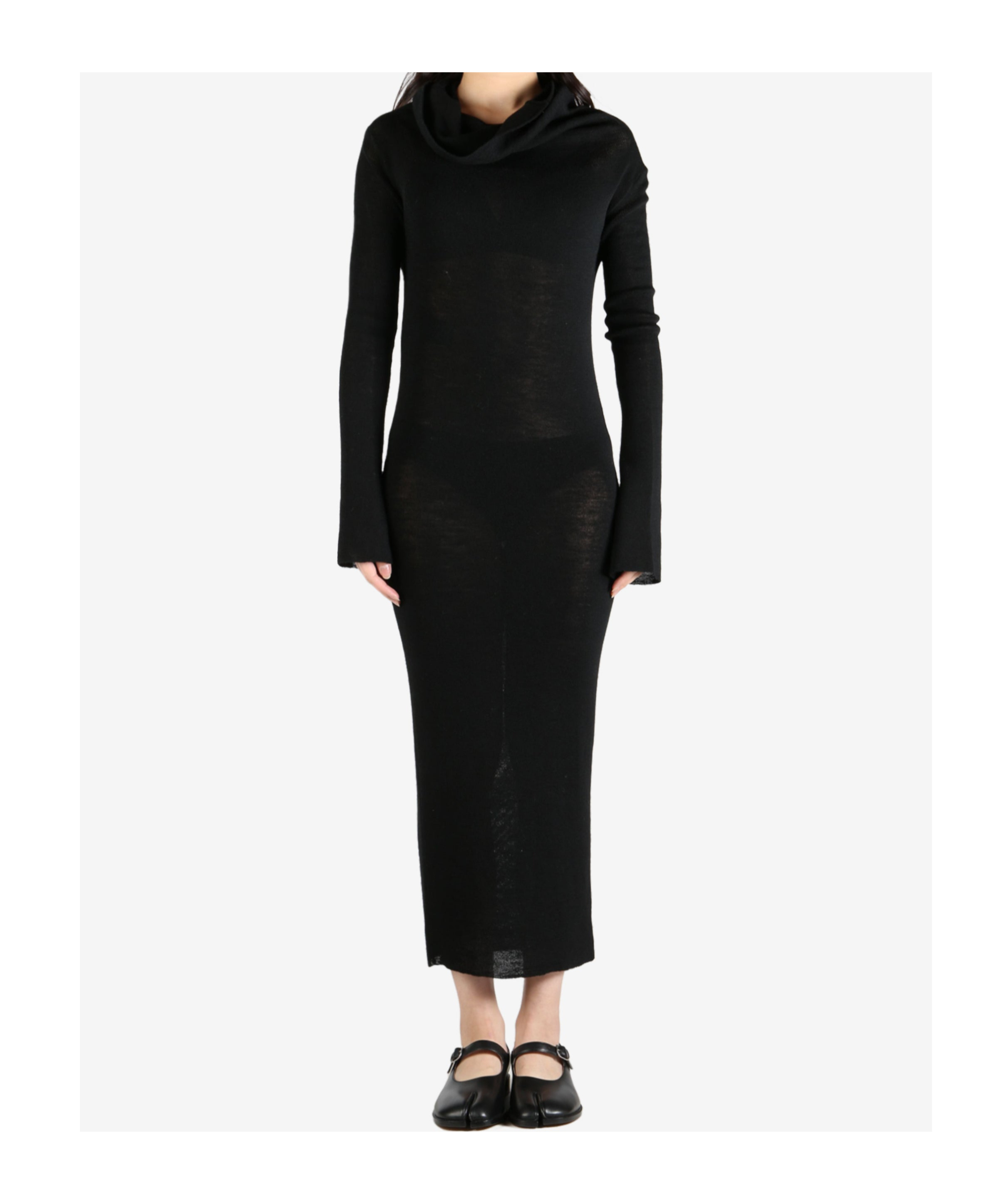 Ann Demeulemeester High Neck Dropped Shoulder Knitted Dress In Black