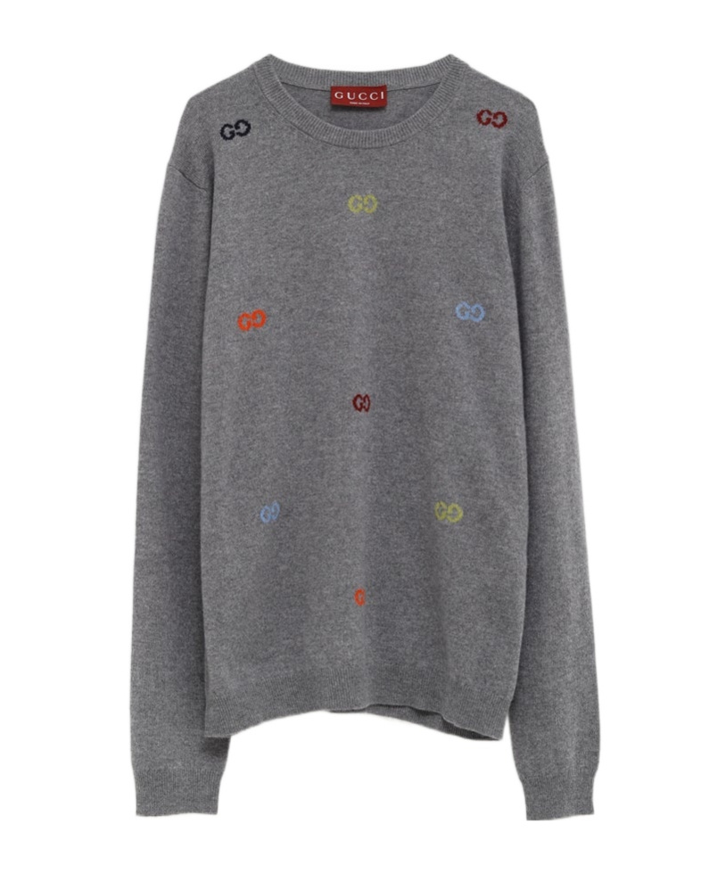 Gucci Men Long Sleeve Crew-neck Cashmere Sweater In Gray