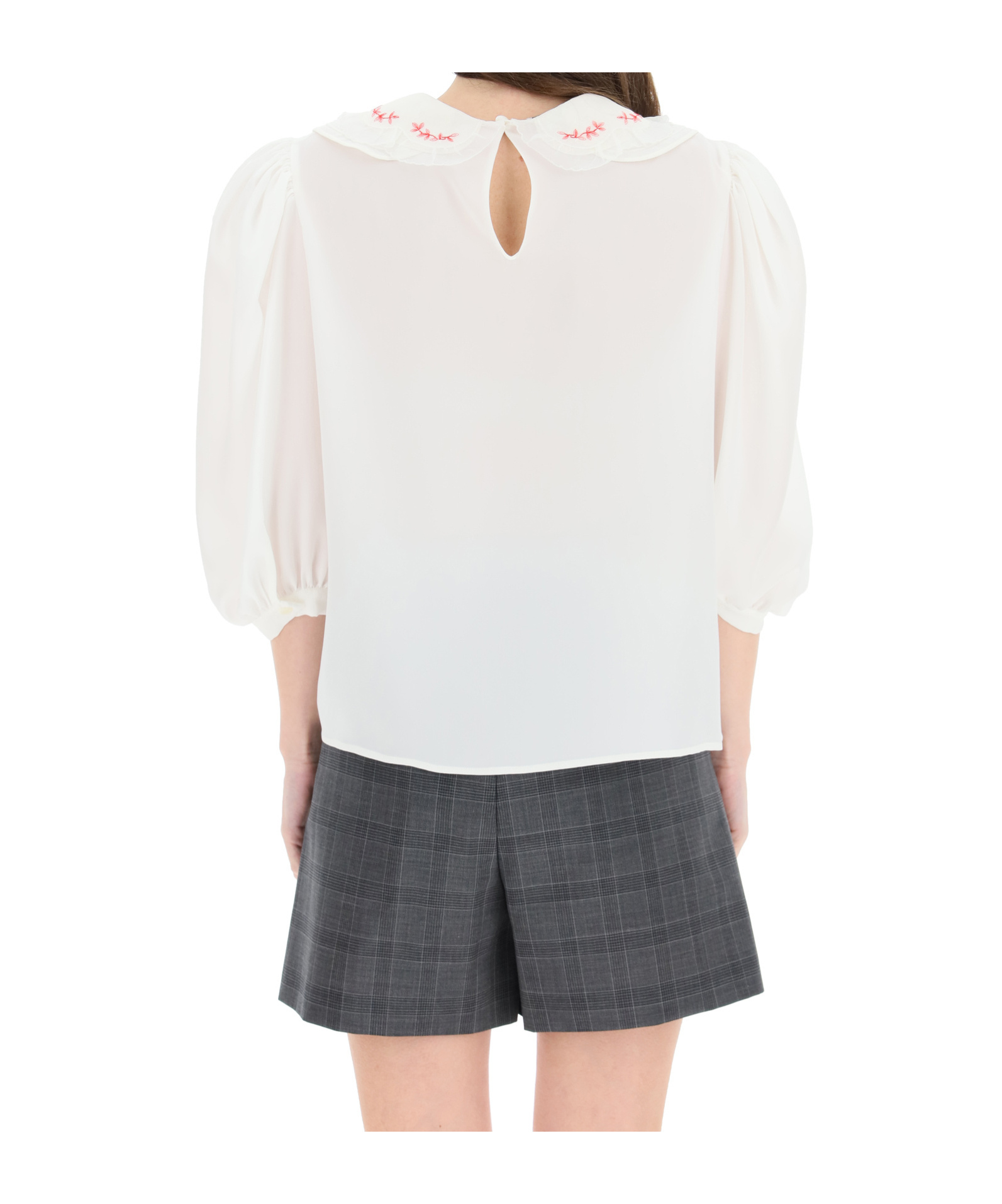 Miu Miu Rounded-collar Puff-sleeve Blouse In White
