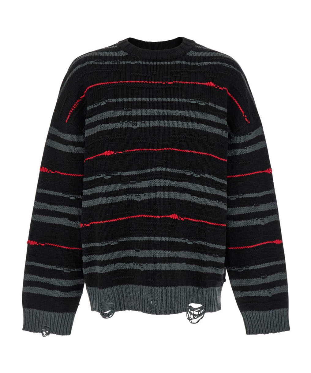 Juunj Multicolor Striped Sweater With Used Effect In Black