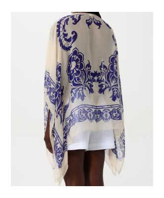 Etro Women Blue Cape With All-over Paisley Print In Silk Woman In Multi