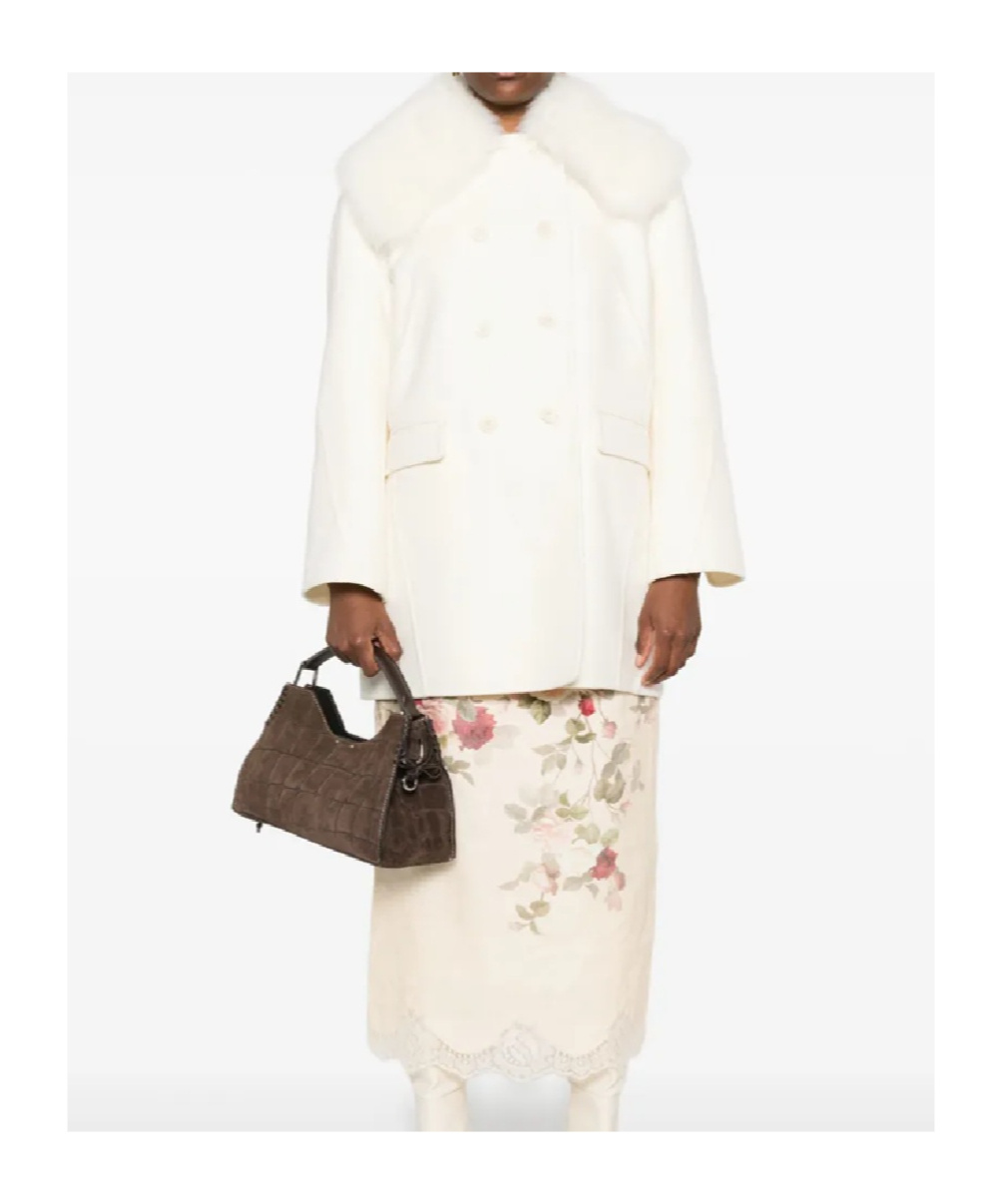 Ermanno Scervino Shearling-trim Double-breasted Coat In White