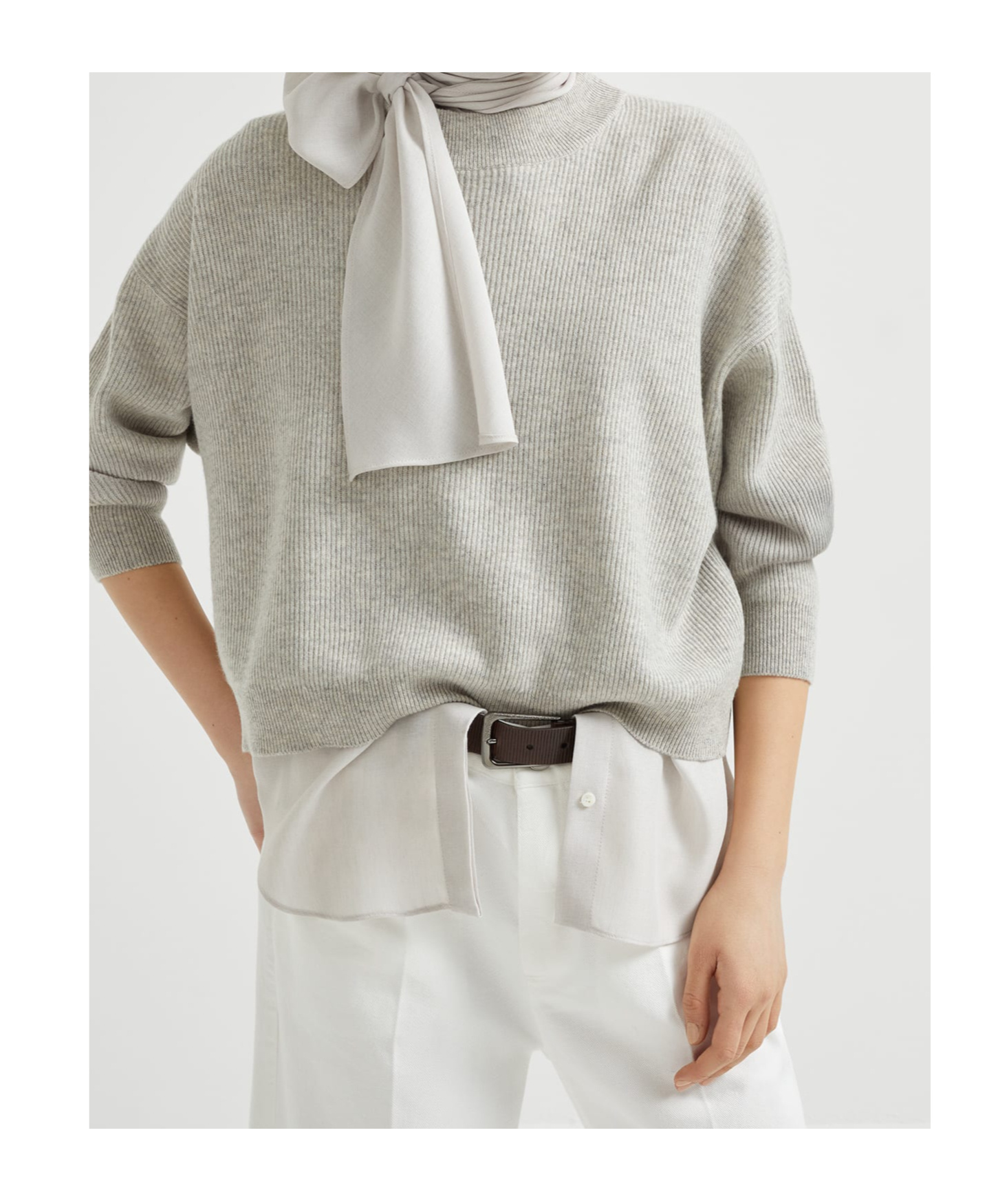 Brunello Cucinelli Cashmere Layered Sweater In Gray